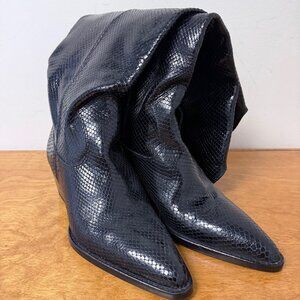 Zara Black Snake Embossed Knee High Boots Pointed Toe Block Heel EU 41 US 10